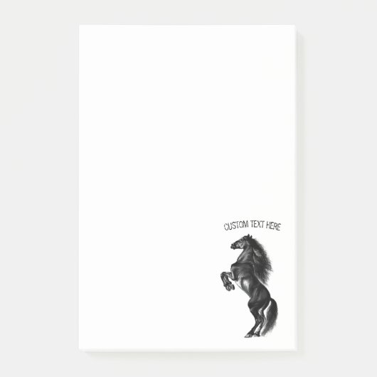 直立した黒い野生の馬 - モノクロの絵 ポストイット (正面)