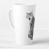 直立型あくびをする猫モノクロアートマグカップ カフェラテマグ (左アングル)