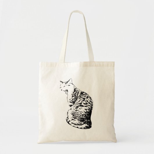 直立型あくびをする猫モノクロトート トートバッグ (正面)