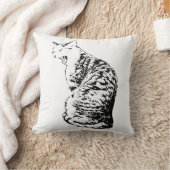 直立型あくびをする猫モノクロ装飾用クッション クッション (ブランケット)