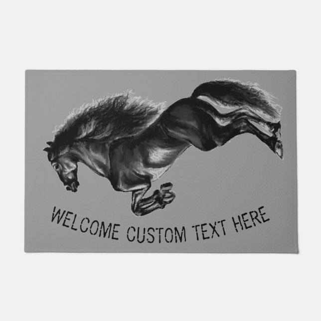 直立黒野馬 – テキスト/カラーを追加 ドアマット (正面)