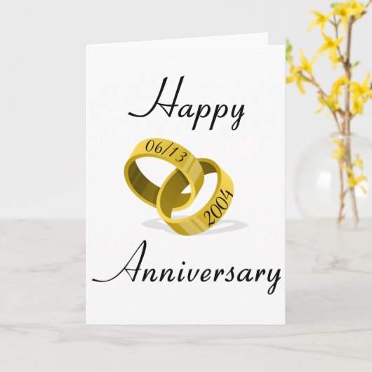 相互に絡み合うリング - 結婚記念日を刻印したカスタムデザイン カード (黄色い花)