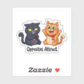 相反するものが惹かれ合う かわいい猫のデザイン シール (シート)