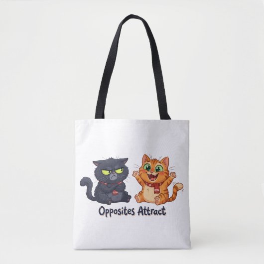 相反するものが惹かれ合う かわいい猫のデザイン トートバッグ (正面)