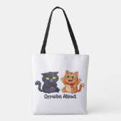 相反するものが惹かれ合う かわいい猫のデザイン トートバッグ (裏面)