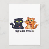 相反するものが惹かれ合う かわいい猫のデザイン ポストカード (正面)