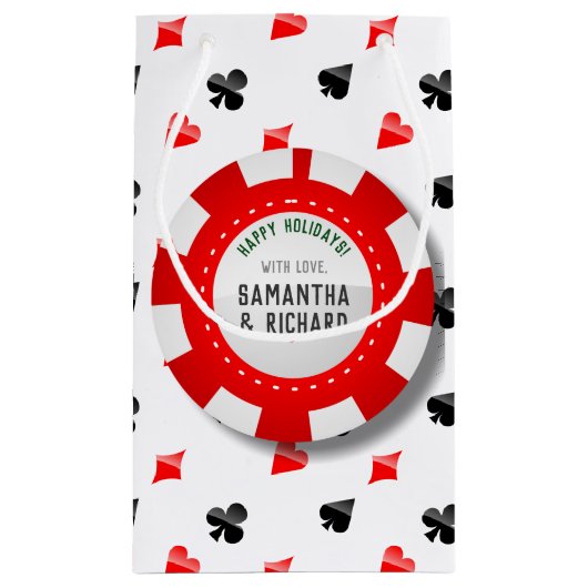 相場師のクリスマスのモノグラムのなポーカー用のチップ スモールペーパーバッグ (裏面)