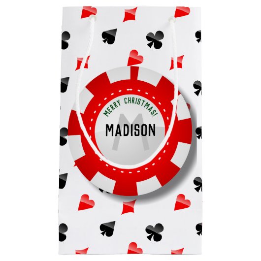 相場師のクリスマスのモノグラムのなポーカー用のチップ スモールペーパーバッグ (正面)
