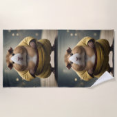 「相撲のキーキー倒れモルモット強大な力士」 ビーチタオル (正面)