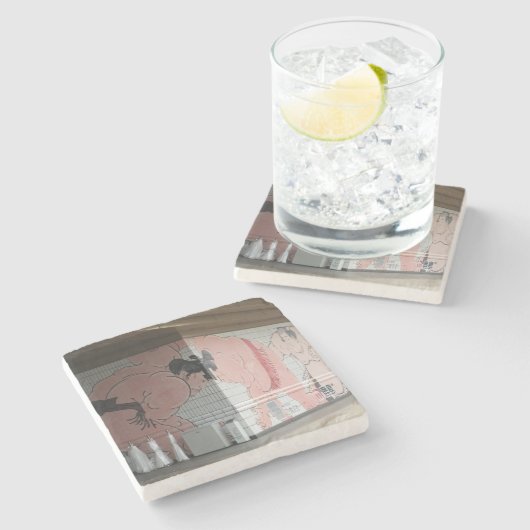 相撲の壁画 ストーンコースター (横)