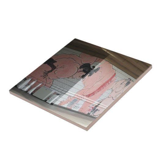 相撲の壁画 タイル (側面)