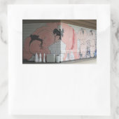 相撲の壁画 長方形シール (バッグ)