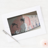 相撲の壁画 長方形シール (封筒)