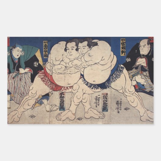 相撲,国芳相撲レスリング,国芳,浮世絵 長方形シール (正面)