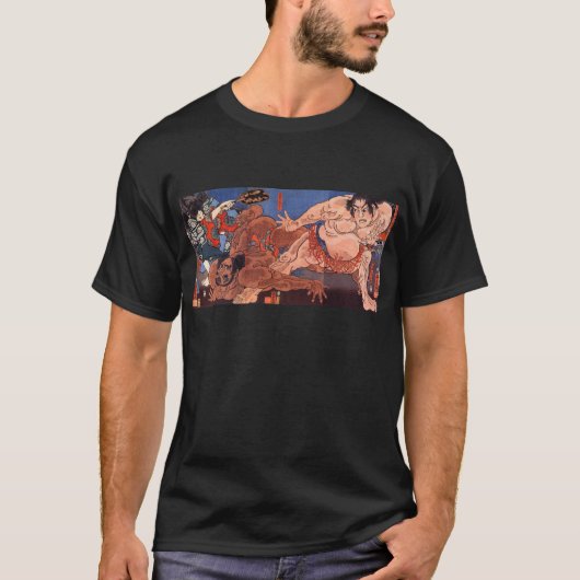相撲,国芳相撲レスリング,国芳,浮世絵 Tシャツ (正面)