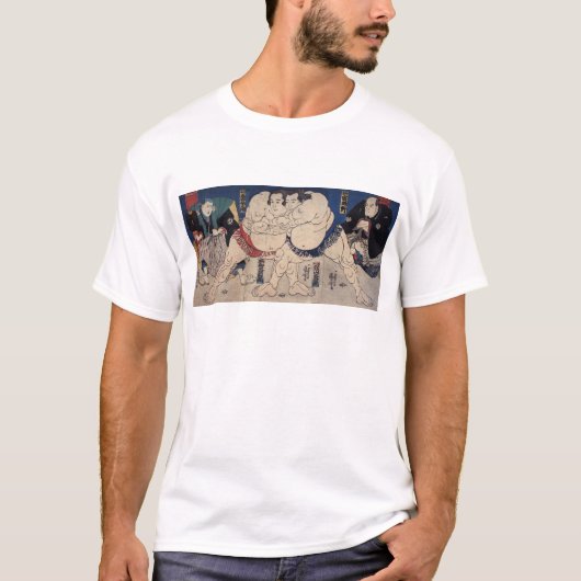 相撲,国芳相撲レスリング,国芳,浮世絵 Tシャツ (正面)