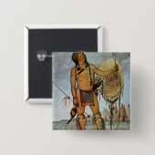 盾、槍および弓を持つコマンチェの戦士 缶バッジ (正面&裏面)