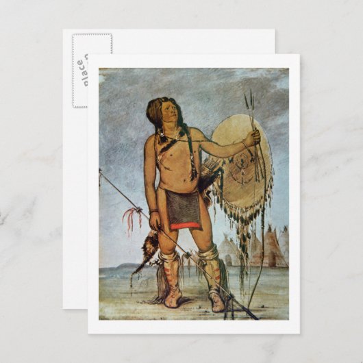 盾、槍、そして弓を持ったコマンチの戦士 ポストカード (正面/裏面)