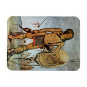 盾、槍、弓とコマンチ族の戦士 マグネット (横)