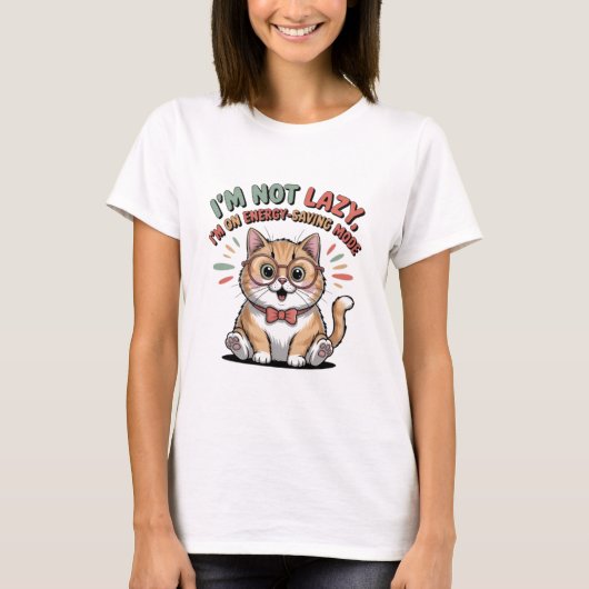 省エネモードの猫 Tシャツ (正面)