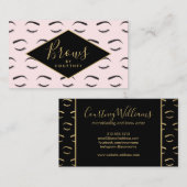 眉とまつげ模様ピンク/黒/金ゴールド 名刺 (正面/裏面)