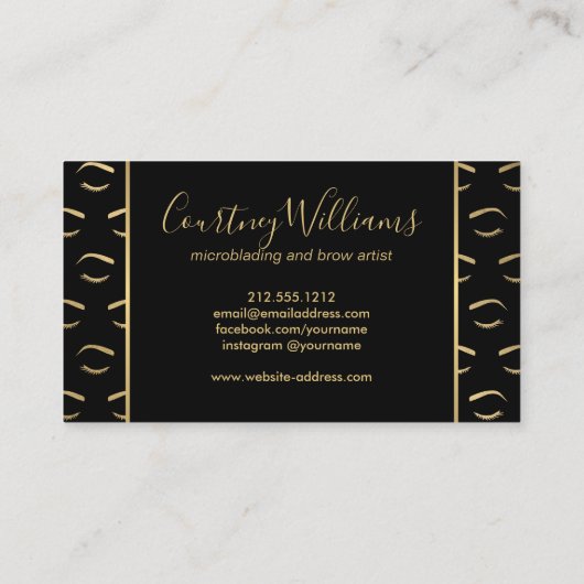 眉とまつげ模様ピンク/黒/金ゴールド 名刺 (裏面)