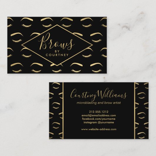眉とまつげ模様ブラック/金ゴールド 名刺 (正面/裏面)