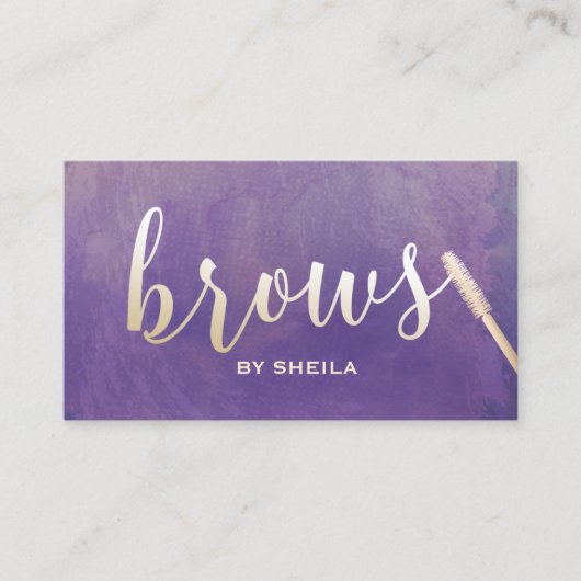 眉メイクアップアーティスト金ゴールドスクリプトエレガント紫 名刺 (正面)