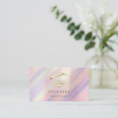 眉メイクアップQRロゴゴールデンまつげグラデーション 名刺 (スタンド正面)