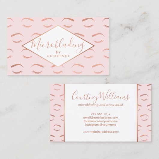 眉毛と発疹マイクロブラディングピンク/バラ金ゴールド 名刺 (正面/裏面)