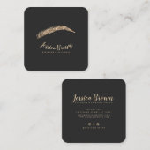 眉毛のラッシュラグジュアリーシック金ゴールドグリッター エレガント スクエア名刺 (正面/裏面)