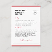 眉毛の永久的なメイクアフターケアの指示 名刺 (裏面)