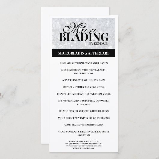 眉毛アフターケアシンプル黒銀色指導書 サンキューカード (正面/裏面)