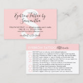 眉毛タトゥー アフターケアのアドバイスを避ける 名刺 (正面/裏面)