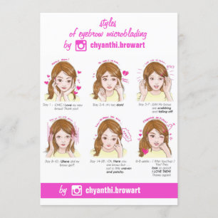 眉毛マイクロブラディングアフターケアの指示ピンク 招待状