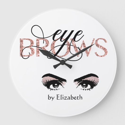 眉毛マイクロブラディング着色ワクシングバラ金ゴールド眼 ラージ壁時計 (正面)