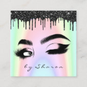 眉毛ラッシュブラックドリップ6パンチQRコードピンク スクエア名刺 (正面)