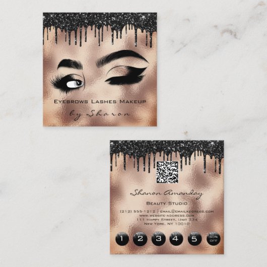 眉毛ラッシュメイクアップバラ6パンチQRコードロゴ スクエア名刺 (正面/裏面)