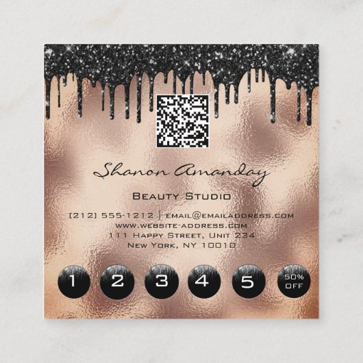 眉毛ラッシュメイクアップバラ6パンチQRコードロゴ スクエア名刺 (裏面)