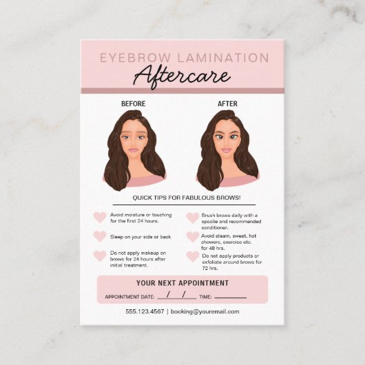 眉毛ラミネートアフターケアの指示 名刺 (正面)