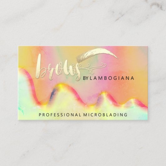 眉毛ロゴマイクロブレイディング金ゴールド自筆証書QRコード 名刺 (正面)