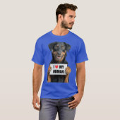 看板を持つかわいいボーセロンデザイン I love my Human  Tシャツ (正面フル)