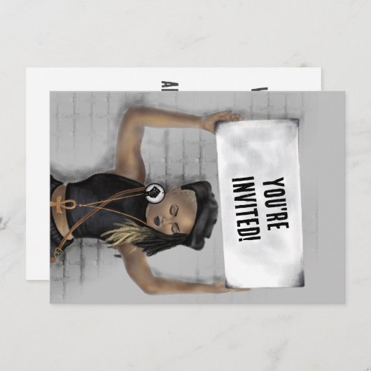 看板を掲げている黒人女性 招待状 (正面/裏面)