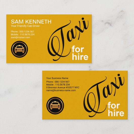 看板スタイリッシュイエロータクシー運転手用タクシー 名刺 (正面/裏面)