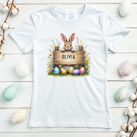 看板パーソナライズされた付きイースターバニーの名前 Tシャツ
