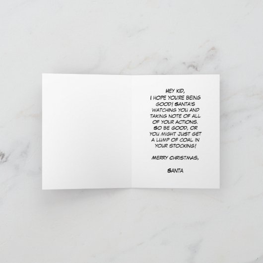 看板メッセージを掲げるかわいいサパーソナライズされたンタ サンキューカード (内部)