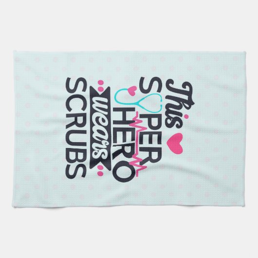 看護おもしろいスーパーヒーローことわざタイポグラフィ キッチンタオル (横)