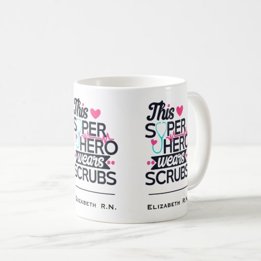 看護おもしろいスーパーヒーローことわざタイポグラフィ コーヒーマグカップ (正面右)