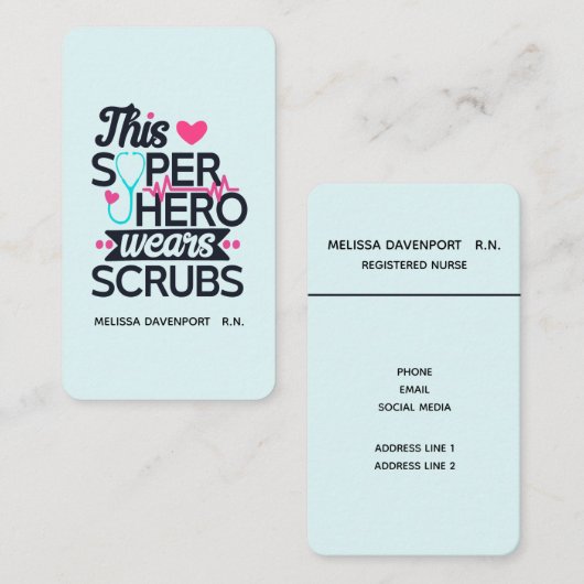 看護おもしろいスーパーヒーローことわざタイポグラフィ 名刺 (正面/裏面)