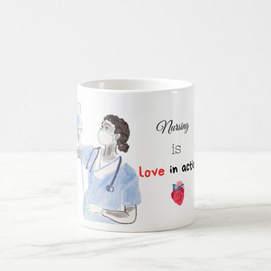 看護が愛の行動に – ナースマグカップ コーヒーマグカップ (中央)